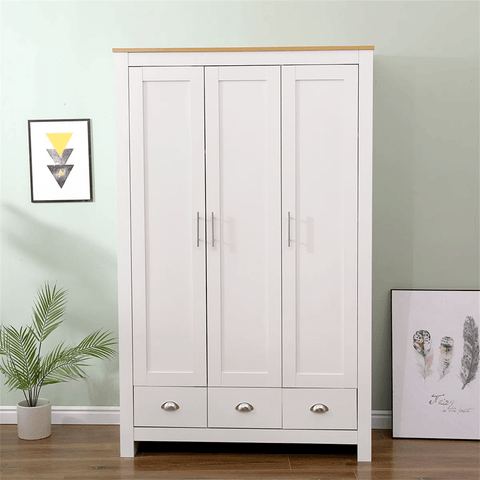 Heritage 3 - Door 3 - Drawer Wardrobe Cabinet – White & Oak Finish – WD001W - with | Sold by Uncle Wiener's Wholesale