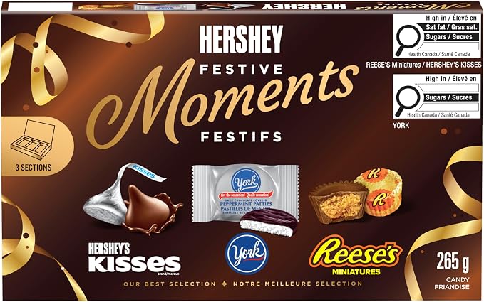 HERSHEY Festive Moments Assorted Chocolate Gift Box – 265g Holiday Candy with REESE’S, HERSHEY’S KISSES & YORK Peppermint Patties - Snack with | Sold by Uncle Wiener's Wholesale