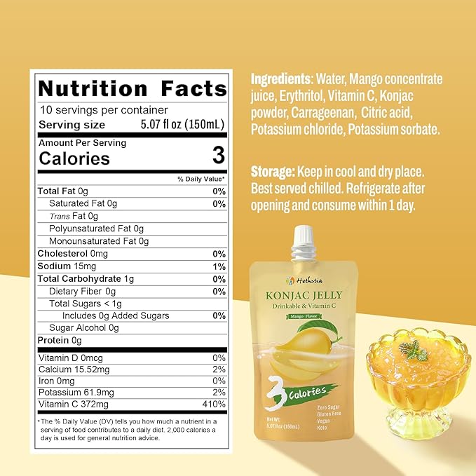 Hethstia Konjac Jelly Drinkable Squeeze Pouches 10 - Pack Low Calorie Gluten - Free Snack - Snack with | Sold by Uncle Wiener's Wholesale