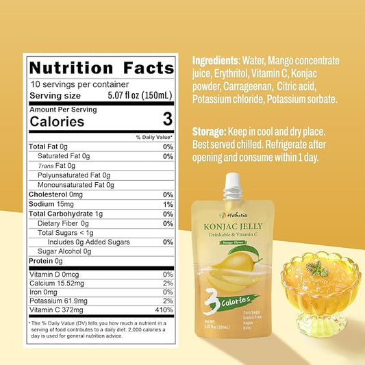 Hethstia Konjac Jelly Drinkable Squeeze Pouches 10 - Pack Low Calorie Gluten - Free Snack - Snack with | Sold by Uncle Wiener's Wholesale