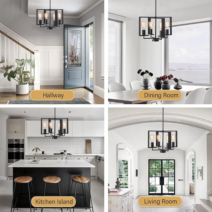 HFYOXK 4-Light Farmhouse Chandelier – 16.14" Black Industrial Pendant Ceiling Light with Adjustable Height for Dining Room, Kitchen Island & Entryway - Furniture with | Sold by Uncle Wiener's Wholesale
