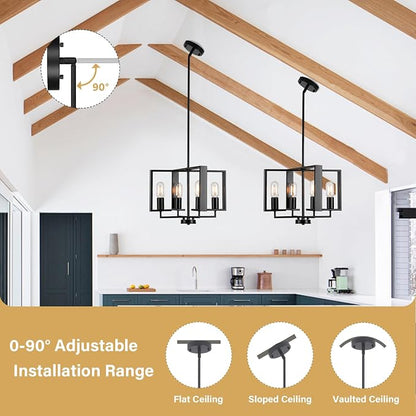 HFYOXK 4-Light Farmhouse Chandelier – 16.14" Black Industrial Pendant Ceiling Light with Adjustable Height for Dining Room, Kitchen Island & Entryway - Furniture with | Sold by Uncle Wiener's Wholesale
