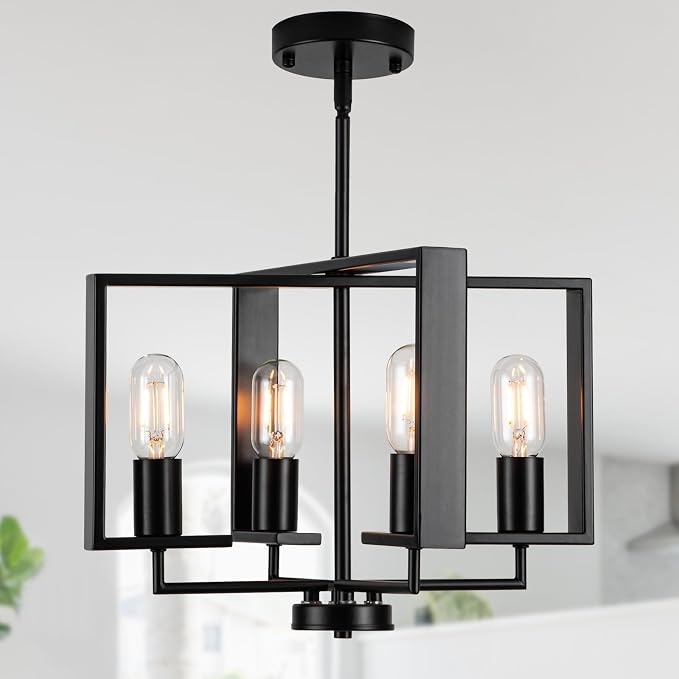 HFYOXK 4-Light Farmhouse Chandelier – 16.14" Black Industrial Pendant Ceiling Light with Adjustable Height for Dining Room, Kitchen Island & Entryway - Furniture with | Sold by Uncle Wiener's Wholesale