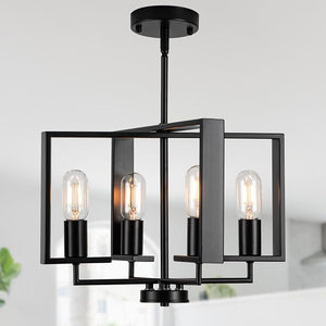 HFYOXK 4-Light Farmhouse Chandelier – 16.14" Black Industrial Pendant Ceiling Light with Adjustable Height for Dining Room, Kitchen Island & Entryway