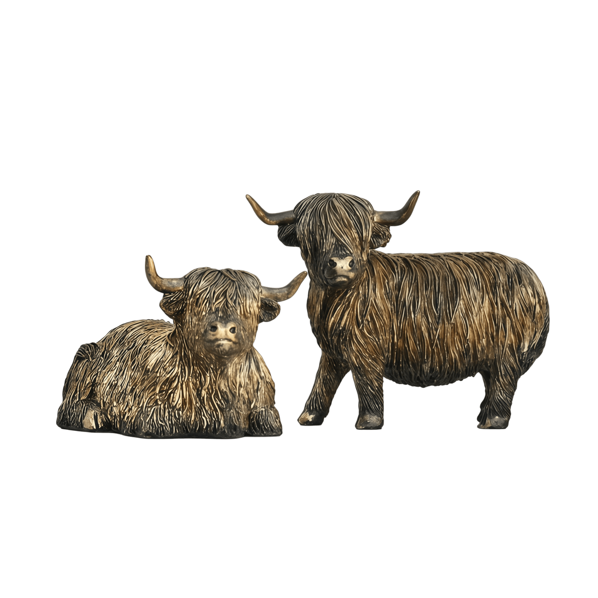 Highland Cow Figurine Set Standing & Lying Resin Farmhouse Animal Decor ARCTT2 - with | Sold by Uncle Wiener's Wholesale