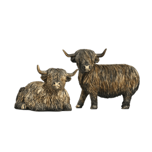 Highland Cow Figurine Set Standing & Lying Resin Farmhouse Animal Decor ARCTT2