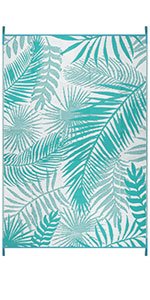 HiiARug Outdoor Rug Waterproof Reversible Patio Mat with Carry Bag - with Palm leaf (blue) | Sold by Uncle Wiener's Wholesale