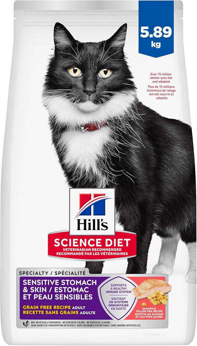 Hill’s Science Diet Sensitive Stomach & Skin Adult Dry Cat Food – Grain-Free Salmon & Yellow Peas, 5.9 kg - Pet products with | Sold by Uncle Wiener's Wholesale
