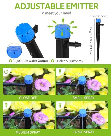 HIRALIY 98.4 FT Micro Drip Irrigation Kit – Automatic Garden Watering System with 1/4" Tubing, Adjustable Emitters & Brass Splitter - Garden & Landscaping with | Sold by Uncle Wiener's Wholesale