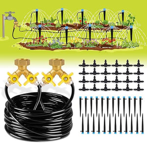 HIRALIY 98.4 FT Micro Drip Irrigation Kit – Automatic Garden Watering System with 1/4" Tubing, Adjustable Emitters & Brass Splitter