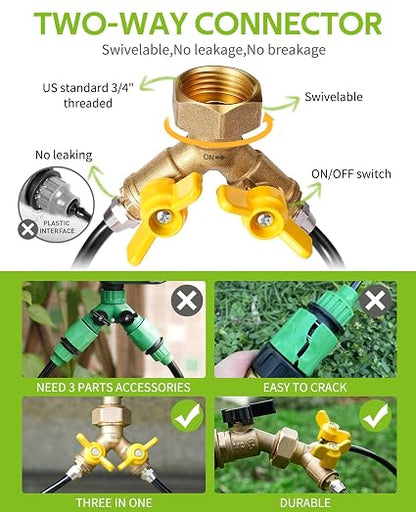 HIRALIY 98.4 FT Micro Drip Irrigation Kit – Automatic Garden Watering System with 1/4" Tubing, Adjustable Emitters & Brass Splitter - Garden & Landscaping with | Sold by Uncle Wiener's Wholesale