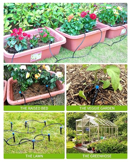 HIRALIY 98.4 FT Micro Drip Irrigation Kit – Automatic Garden Watering System with 1/4" Tubing, Adjustable Emitters & Brass Splitter - Garden & Landscaping with | Sold by Uncle Wiener's Wholesale