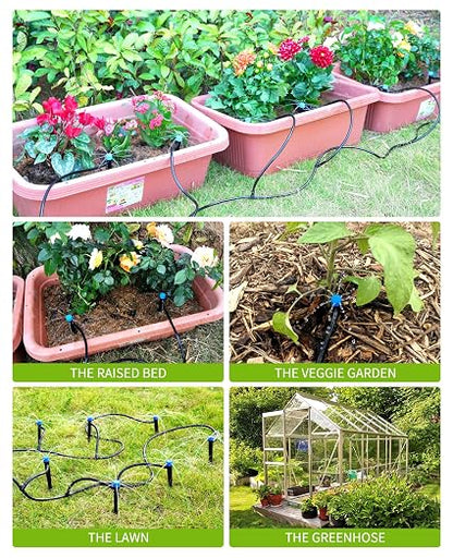 HIRALIY 98.4 FT Micro Drip Irrigation Kit – Automatic Garden Watering System with 1/4" Tubing, Adjustable Emitters & Brass Splitter - Garden & Landscaping with | Sold by Uncle Wiener's Wholesale