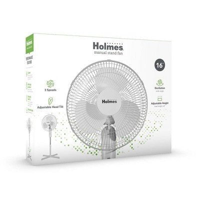 Holmes 16" Oscillating 3 Speed Manual Stand Fan White - with Dimensions (Overall): 59.06 Inches (H) x 24.8 Inches (W) x 24.8 Inches (D) | Sold by Uncle Wiener's Wholesale