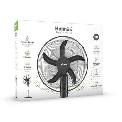 Holmes 18" Digital Oscillating 3 Speed Stand Fan with Remote Control Black - with Dimensions (Overall): 51.18 Inches (H) x 19.69 Inches (W) x 15.75 Inches (D) | Sold by Uncle Wiener's Wholesale