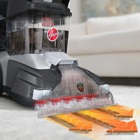 Hoover PowerScrub XL Pet Carpet Cleaner front view
Carpet cleaner with SpinScrub brushes and Oxy pet solution
Hoover upholstery and stair cleaning tool kit
Quick Clean and HeatForce drying technology display
Complete carpet cleaner package with hose and storage bag