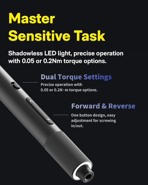 HOTO Mini Electric Screwdriver 25 Magnetic S2 Bits, 170RPM Precision Screwdriver Set USB - C, 2 Torque Settings, LED Light, Small Repair Tools for Eyeglasses, Electronics - with Silver+dark Grey | Sold by Uncle Wiener's Wholesale