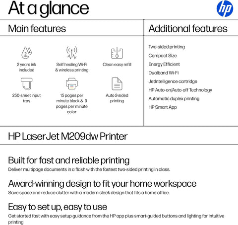 HP LaserJet M209dw Wireless Black & White Printer, Print Only, Fast speeds, Easy setup, Mobile printing,Best - for - small teams - with | Sold by Uncle Wiener's Wholesale