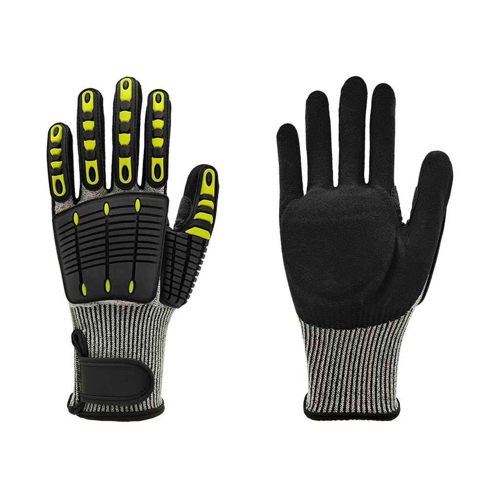 HPPE Impact Resistant Work Gloves with TPR Back Protection, Nitrile Sandy Grip Palm & Velcro Wrist GL995L - with Large | Sold by Uncle Wiener's Wholesale
