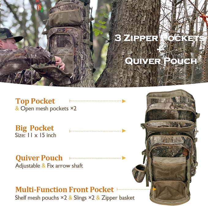 Hunting Backpack with Rifle Bow Holder – Waterproof 45L Camo Hunting Pack with Adjustable Shoulder Straps, Gear Storage & Rain Cover - Camping Gear with | Sold by Uncle Wiener's Wholesale