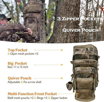 Hunting Backpack with Rifle Bow Holder – Waterproof 45L Camo Hunting Pack with Adjustable Shoulder Straps, Gear Storage & Rain Cover - Camping Gear with | Sold by Uncle Wiener's Wholesale