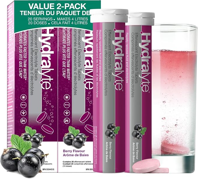 Hydralyte Effervescent Electrolyte Tablets – Low Sugar Hydration Tablets, 20 Count/ 40 Count - Snack with Berry 40 Count | Sold by Uncle Wiener's Wholesale