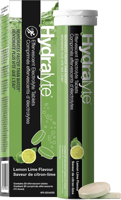 Hydralyte Effervescent Electrolyte Tablets – Low Sugar Hydration Tablets, 20 Count/ 40 Count - Snack with Lemon Lime 20 Count | Sold by Uncle Wiener's Wholesale