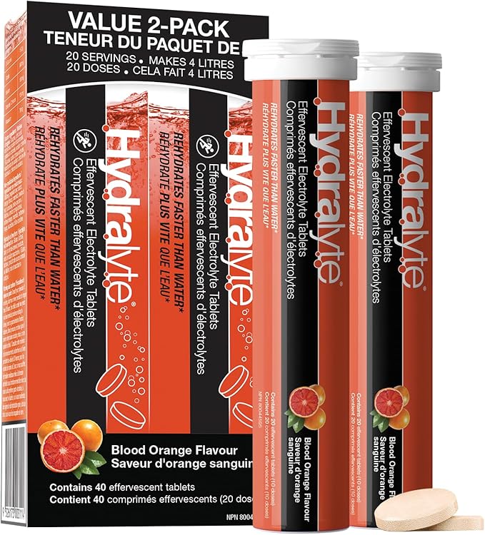 Hydralyte Effervescent Electrolyte Tablets – Low Sugar Hydration Tablets, 20 Count/ 40 Count - Snack with Blood Orange 40 Count | Sold by Uncle Wiener's Wholesale