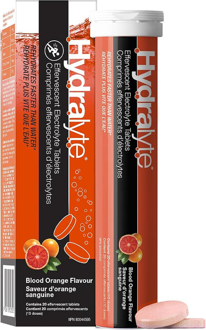 Hydralyte Effervescent Electrolyte Tablets – Low Sugar Hydration Tablets, 20 Count/ 40 Count - Snack with Blood Orange 20 Count | Sold by Uncle Wiener's Wholesale