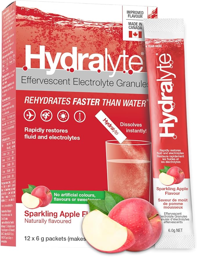 Hydralyte Electrolyte Powder Packets – Low Sugar Hydration Drink Mix, 12 Count, assorted flavour - Snack with Sparkling Apple | Sold by Uncle Wiener's Wholesale