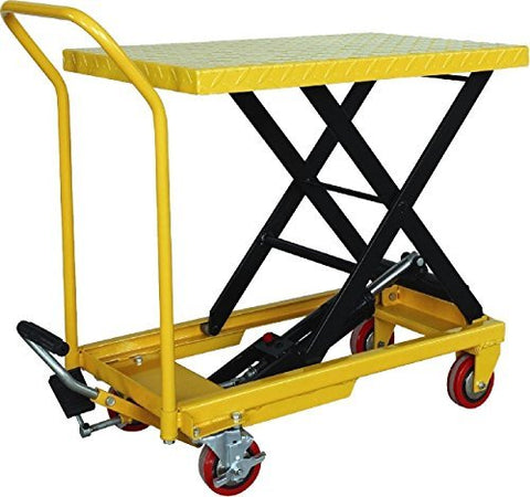 Hydraulic Scissor Lift Table Cart – 330 lbs (150 kg) Capacity, Manual Foot Pump, Foldable Handle – Model 74SSL - with | Sold by Uncle Wiener's Wholesale
