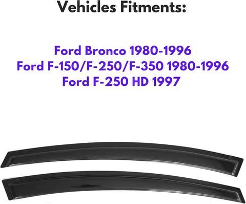 IG Window Visor for 1980 - 1996 Ford Bronco & Ford F15 F250 F350, Rain Guard Tape - On Durable Side Vent Window Deflector for Ford F250 HD 1997, 1984 1985 1986 1987 1988 1989 1990 1991 1992 1993 1994 1995 - with | Sold by Uncle Wiener's Wholesale