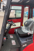 CanLift 5,500 lb electric forklift front side view

Side profile of electric forklift with red cabin

CanLift warehouse forklift with 4-foot lift

Battery-powered forklift in industrial setting

Forklift with cabin and side shift attachment