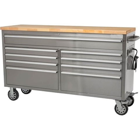 61-Inch Stainless Steel 9-Drawer Tool Chest with Power Strip HTC6109W