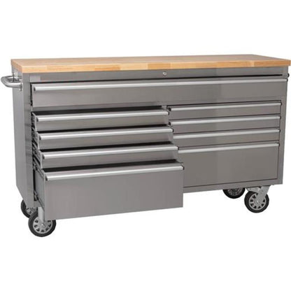 61-Inch Stainless Steel 9-Drawer Tool Chest with Power Strip HTC6109W