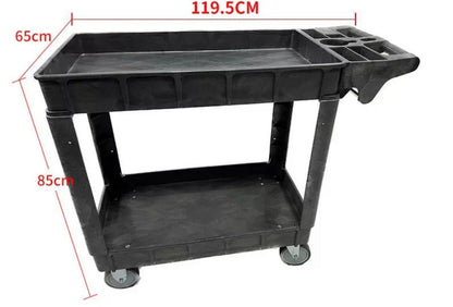 Industrial 2 Layer Polypropylene Service Cart 36 x 24 in Heavy Duty Black TC4101B - with | Sold by Uncle Wiener's Wholesale