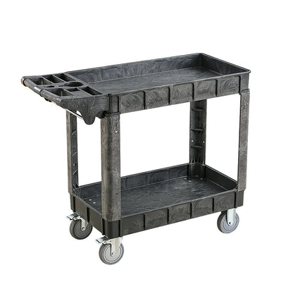 Industrial 2 Layer Polypropylene Service Cart 36 x 24 in Heavy Duty Black TC4101B - with | Sold by Uncle Wiener's Wholesale