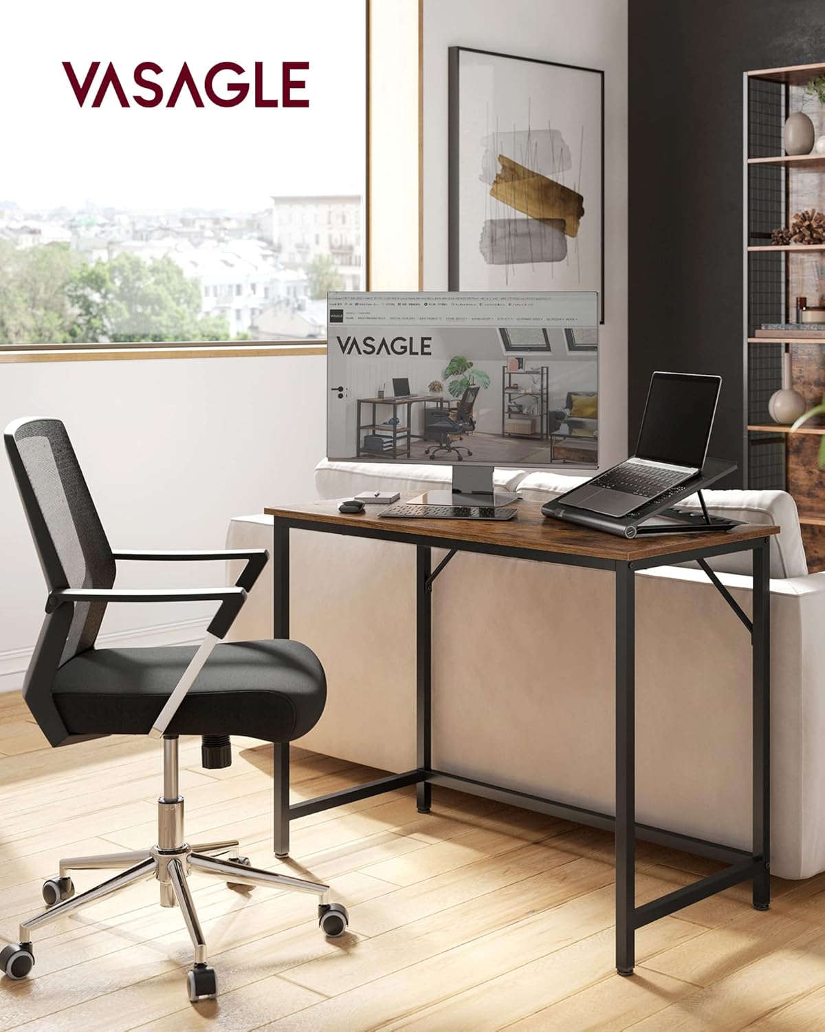 Industrial Computer Desk for Home Office, Writing Desk with Steel Frame, Study Table for Bedroom, Living Room and Workspace 39.4 Inch Rustic Brown and Black LWD41X - with | Sold by Uncle Wiener's Wholesale