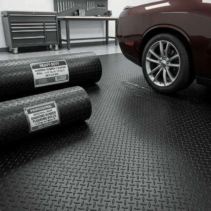 Industrial Grade Diamond Rubber Flooring Rolls – 40 SQFT & 125 SQFT - General Equipment with 4' X 10' RUBBER FLOORING DFR410 | Sold by Uncle Wiener's Wholesale