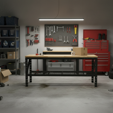 Industrial Packing Workbench – Heavy - Duty Steel Tool Bench with Hardwood Table Top for Warehouse or Workshop - Industrial Workbenches with 90