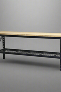 Black steel workbench with wood top in warehouse

60 inch industrial packing bench front view

90 inch heavy-duty steel tool bench top-down

Workbench with anti-slip feet and hardwood surface