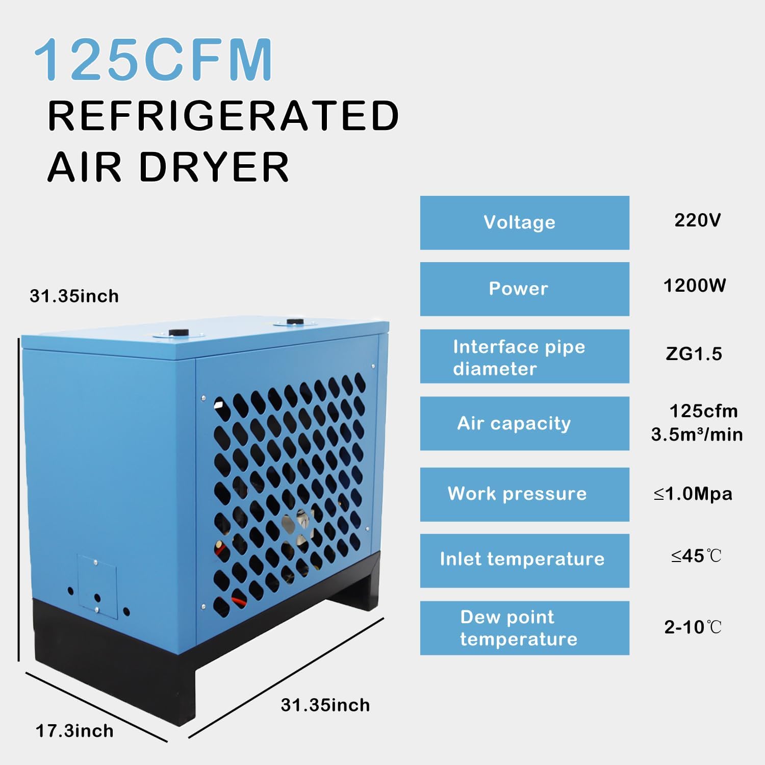 Industrial Refrigerated Air Dryer 2.0 Nm3 Min 70 CFM Compressed Air Moisture Removal System AD2NF01 - with | Sold by Uncle Wiener's Wholesale
