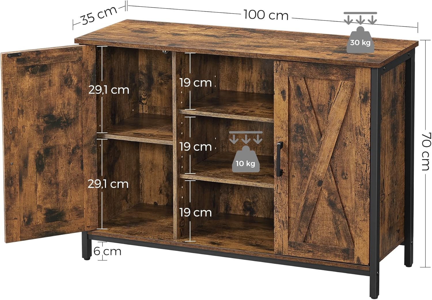 Industrial Sideboard Buffet Cabinet with Doors & Open Shelves – Coffee Bar Storage Cabinet Vintage Brown & Black LSC098B01V1 - with | Sold by Uncle Wiener's Wholesale