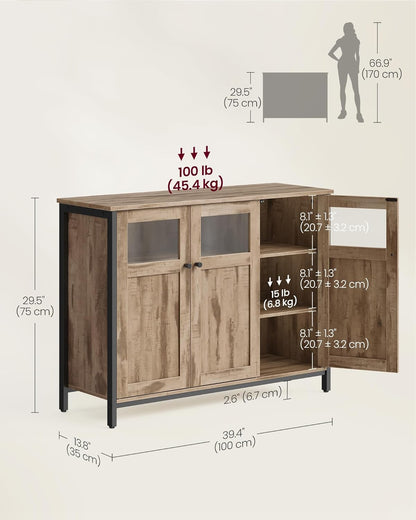Industrial Sideboard Storage Cabinet with 3 Doors, Buffet Cabinet with Adjustable Shelves, Kitchen Storage Cabinet for Dining Room, Living Room and Entryway Camel Brown and Ink Black LSC099K02 - with | Sold by Uncle Wiener's Wholesale