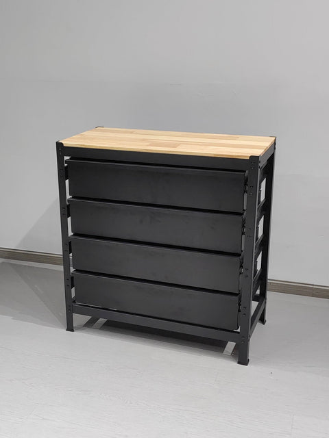 Industrial Steel Workbench with Hardwood Top & 4 Drawers, 33″ x 16″ – Black 2506151 - with | Sold by Uncle Wiener's Wholesale