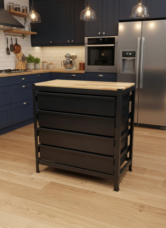 Industrial Steel Workbench with Hardwood Top & 4 Drawers, 33″ x 16″ – Black 2506151 - with | Sold by Uncle Wiener's Wholesale