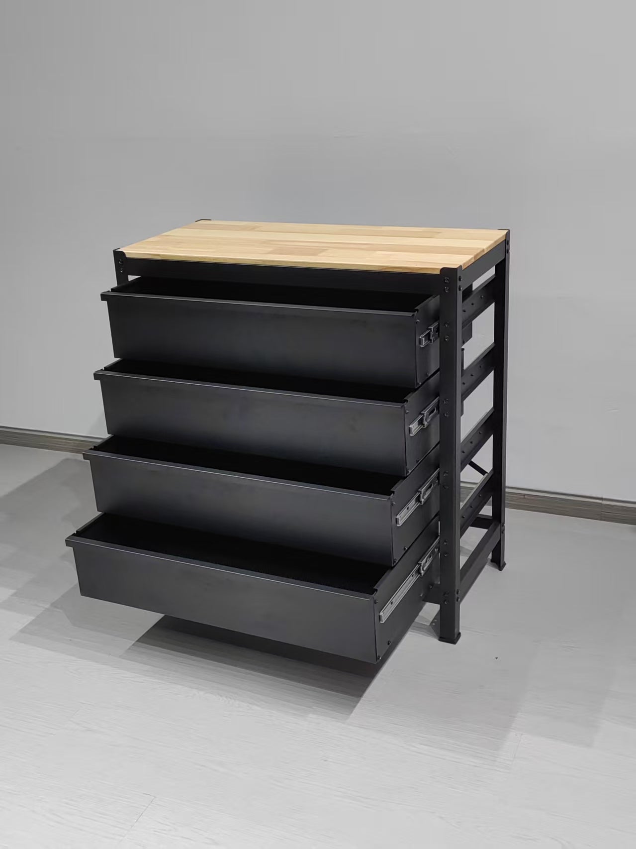 Industrial Steel Workbench with Hardwood Top & 4 Drawers, 33″ x 16″ – Black 2506151 - with | Sold by Uncle Wiener's Wholesale