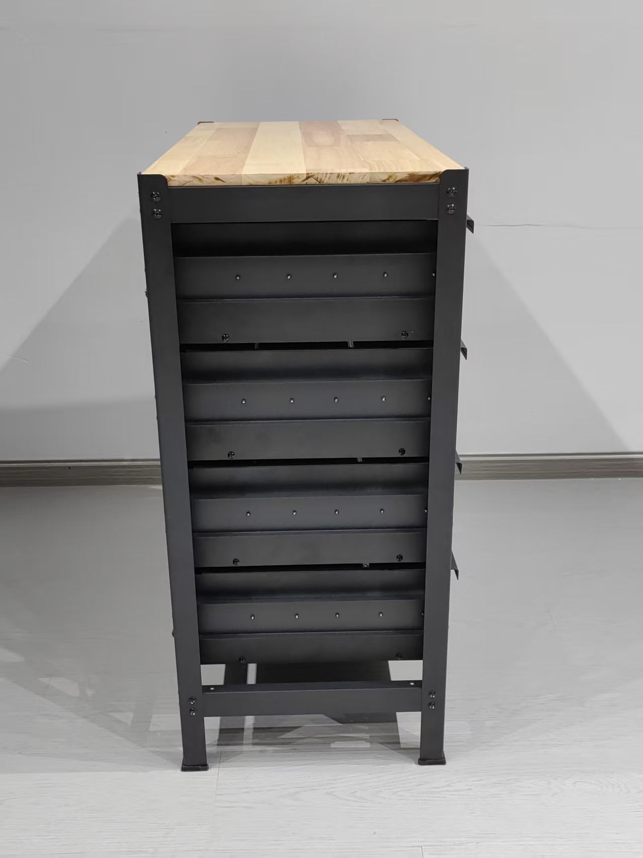 Industrial Steel Workbench with Hardwood Top & 4 Drawers, 33″ x 16″ – Black 2506151 - with | Sold by Uncle Wiener's Wholesale