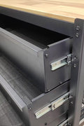 Industrial Steel Workbench with Hardwood Top & 4 Drawers, 33″ x 16″ – Black 2506151 - with | Sold by Uncle Wiener's Wholesale