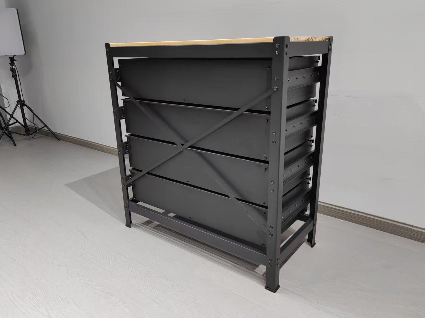 Industrial Steel Workbench with Hardwood Top & 4 Drawers, 33″ x 16″ – Black 2506151 - with | Sold by Uncle Wiener's Wholesale